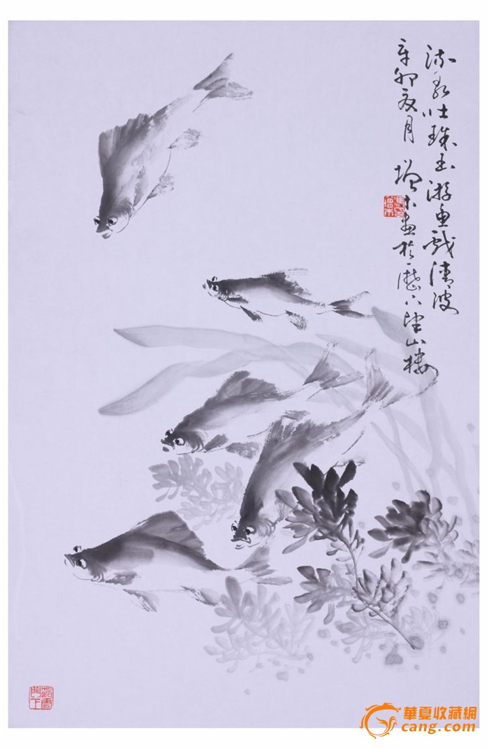 当代画鱼大师冯增木先生写意鱼类国画新作 游鱼水草 游鱼戏清波