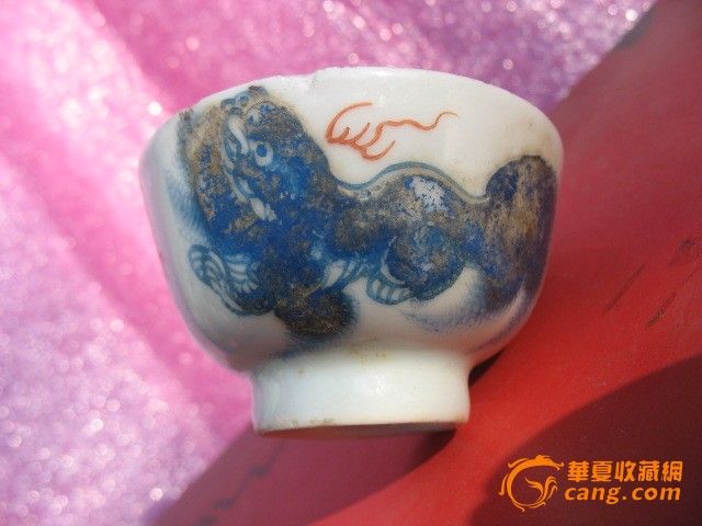 清晚期名家李金顺篮彩狮子太师少保执壶小茶杯