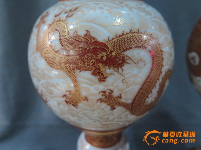 粉彩描金龙纹官帽架一对