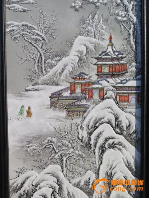 寒江雪影图四条屏瓷板画_寒江雪影图四条屏瓷