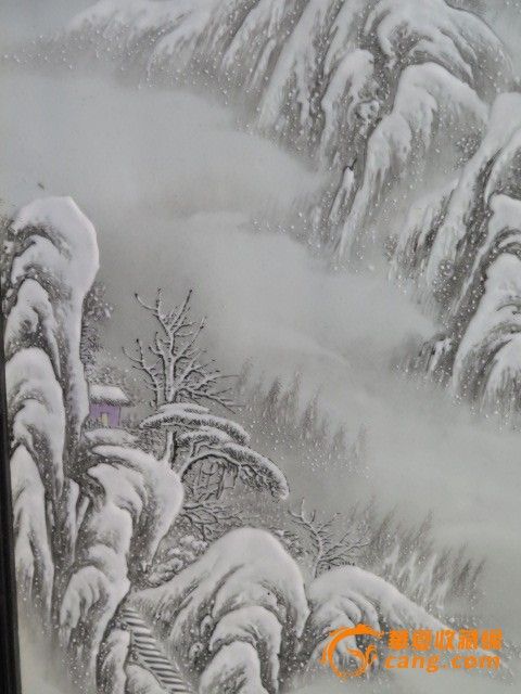 寒江雪影图四条屏瓷板画_寒江雪影图四条屏瓷