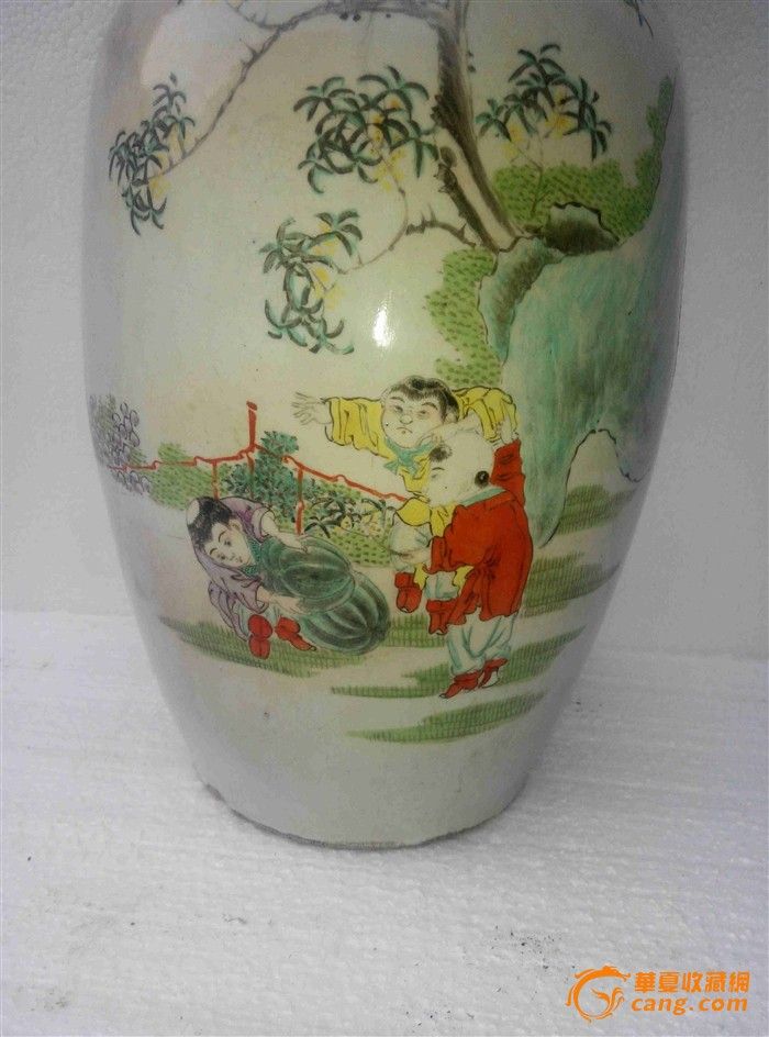 民国唐山新明出品西瓜小孩大花瓶_民国唐山新