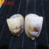 一对虎骨雕刻虎头戒指