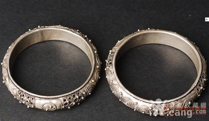 银镂空掐丝炸珠太极花卉纹手镯