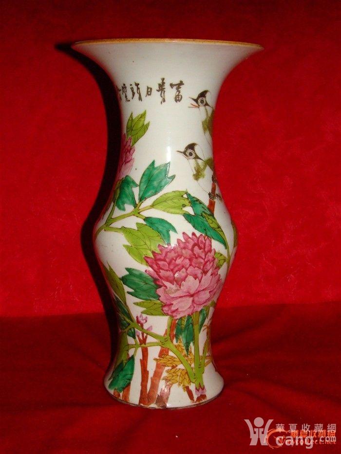 民国粉彩富贵白头花觚