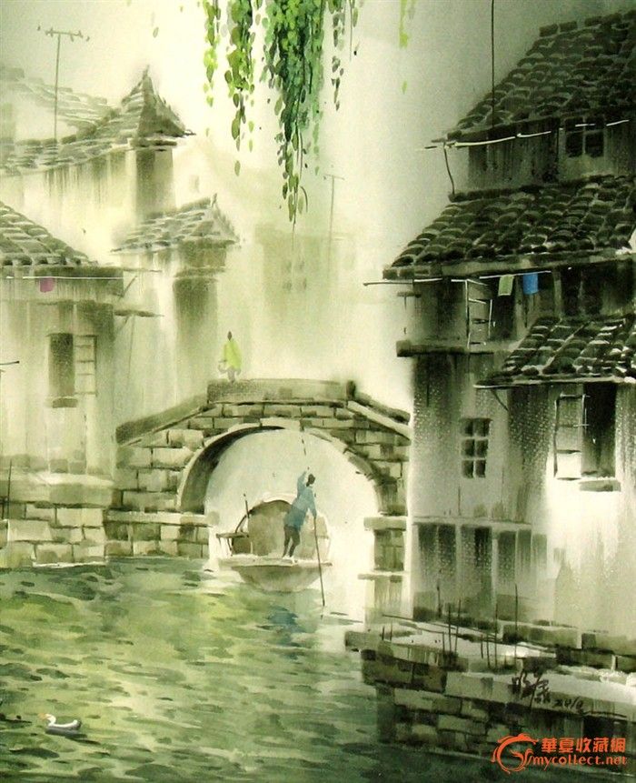 张明康/江南水乡/风景/水彩画/装饰送礼/20371
