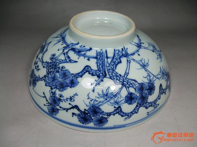 顺治岁寒三友青花绘画大碗