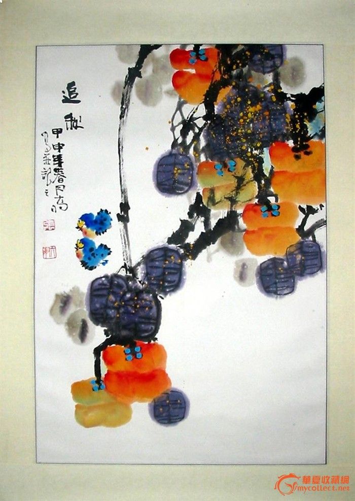 张大羽花鸟图/追秋/四尺三开/家居书房收藏/画片已裱褙/06634