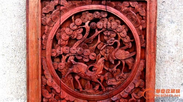 深浮雕"凤毛麟*""鹤鹿同春"花板一对