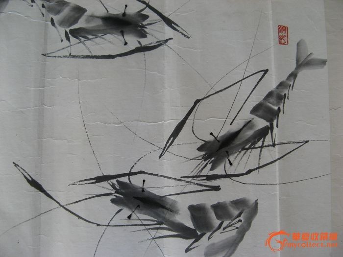 4280水墨虾 斗方画2平尺