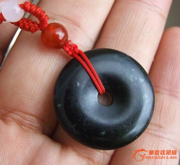 天然碧墨玉 平安扣 已配挂绳