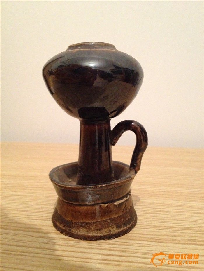 清代乌金釉老油灯一盏