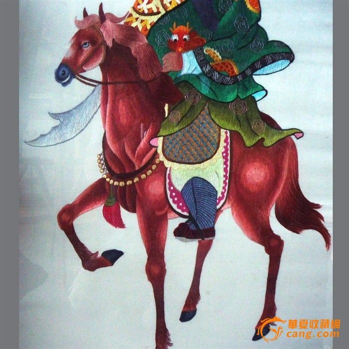 慕名湘绣 老刺绣收藏精品-骑马关公
