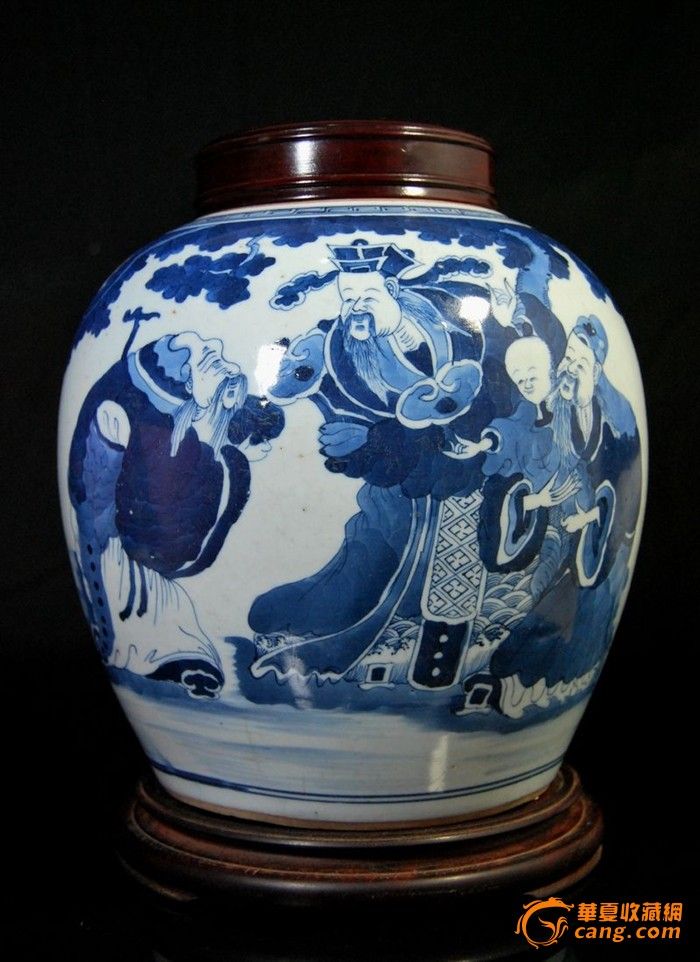 清嘉庆青花三星福禄寿大罐