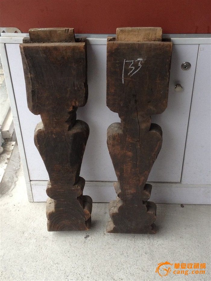 木雕花瓶梁托一对