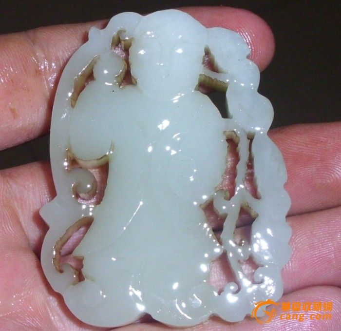 清代和田白玉太子持荷如意玉佩
