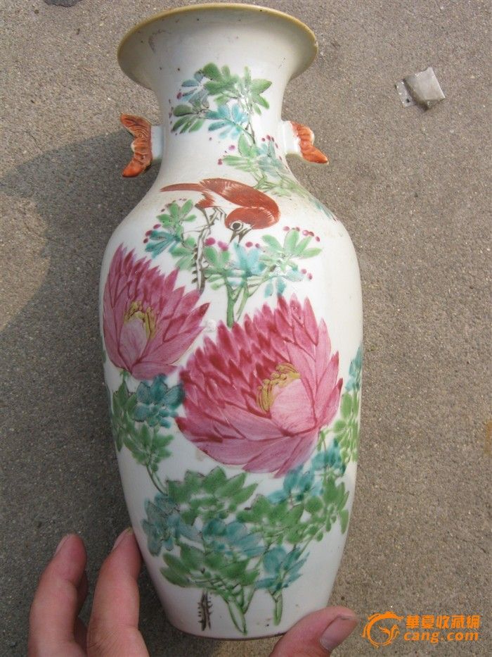 清光绪名家少山氏浅绛花鸟大号花瓶包老保真乡下一手货