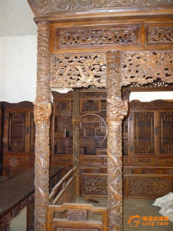 花梨木六柱龙床