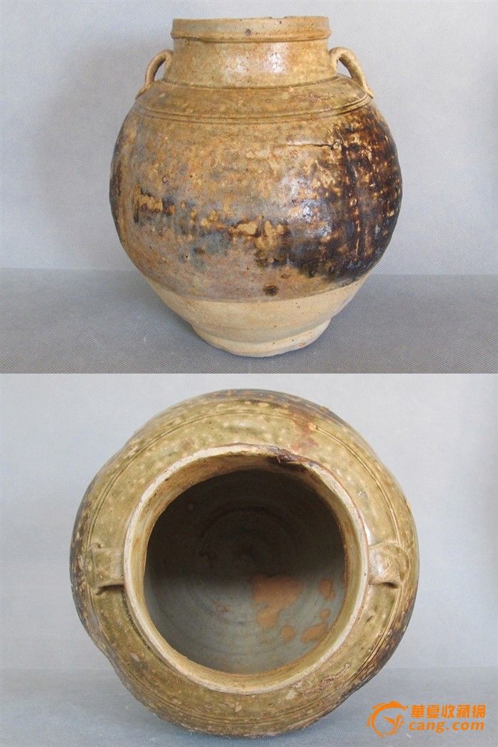 唐越窑褐彩瓜棱型双系大罐