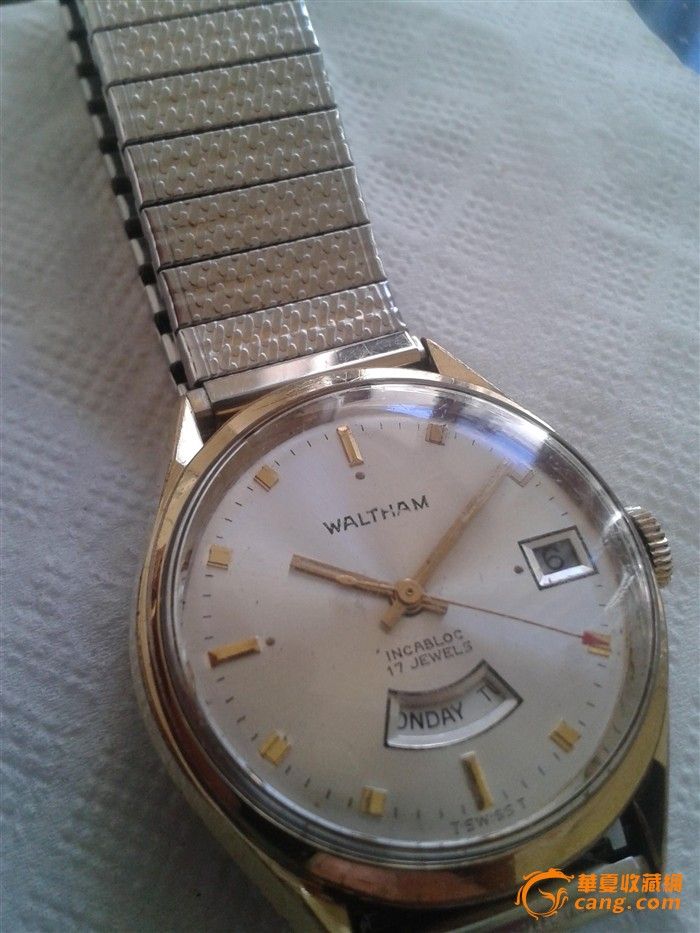古董手表美国沃尔瑟姆(华生)10k包金双日历男士手表