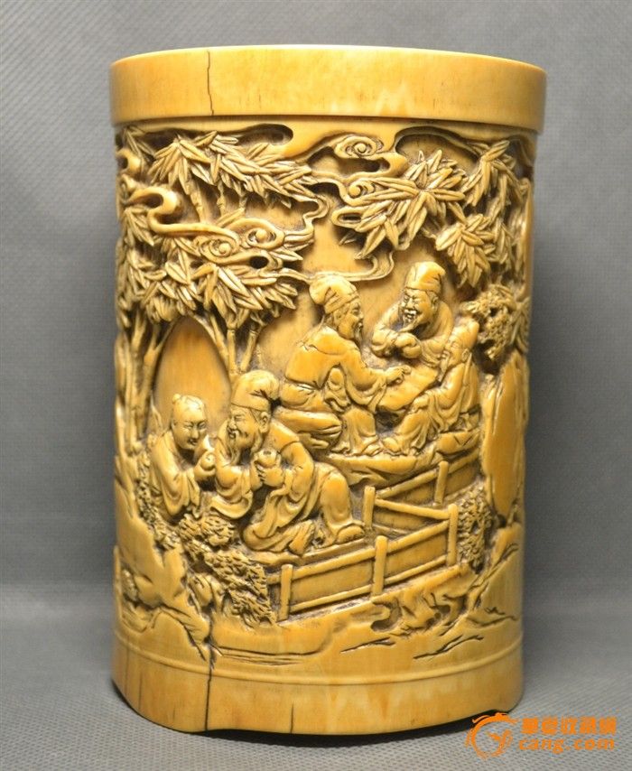 清浮雕竹林七贤*笔筒_地摊交易_华夏收藏网