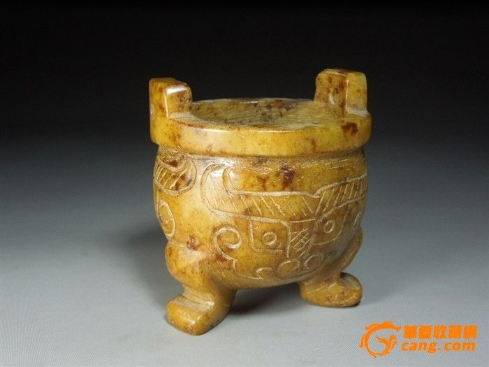 商周饕餮纹满身黄沁三足老玉鼎