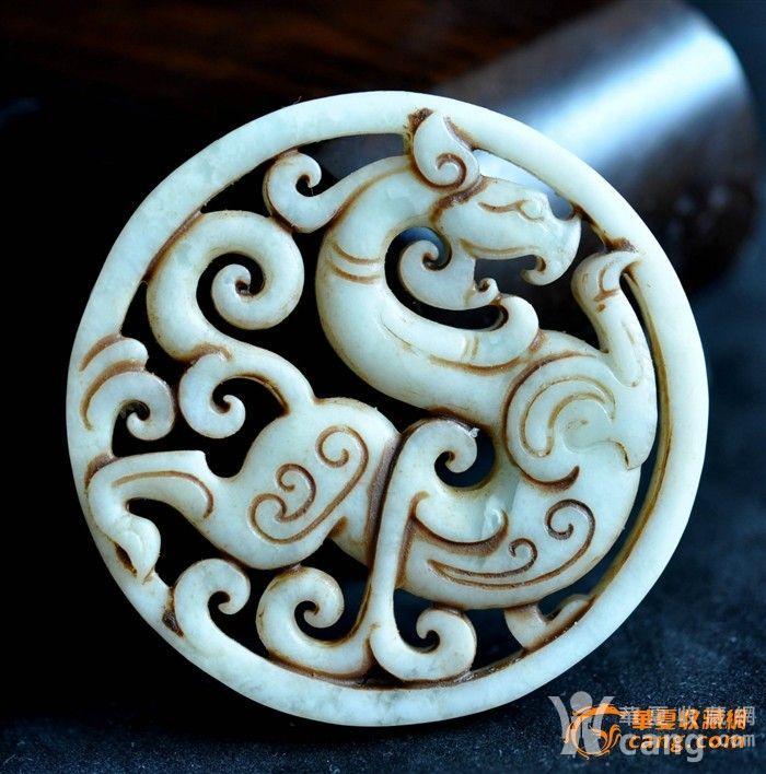 新疆天然雪花玉挂件 仿古工艺 仿古龙