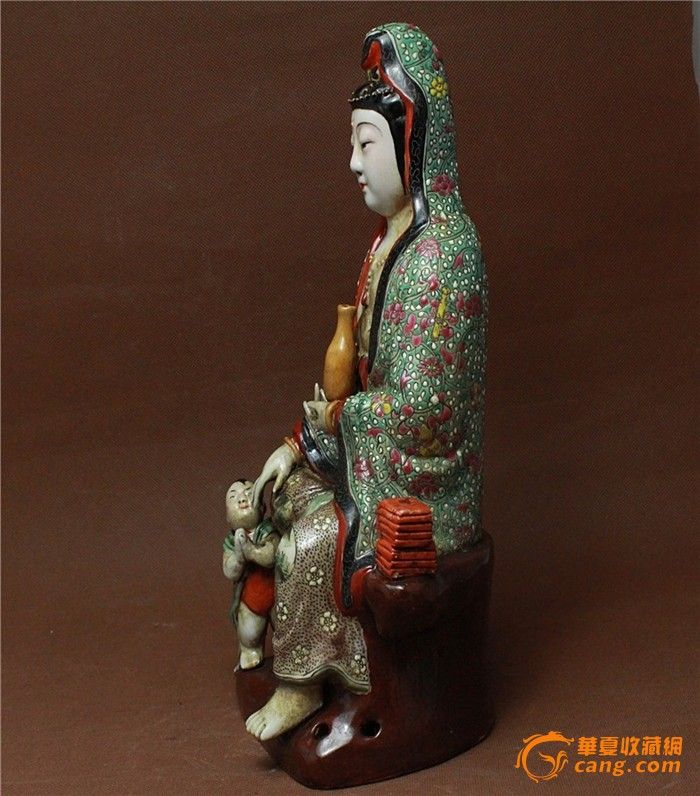民国曾龙升粉彩重工观音送子
