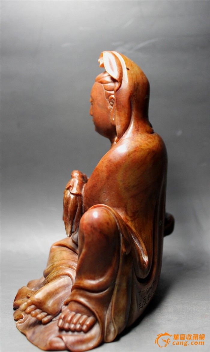 "林友竹"雕寿山石观音摆件