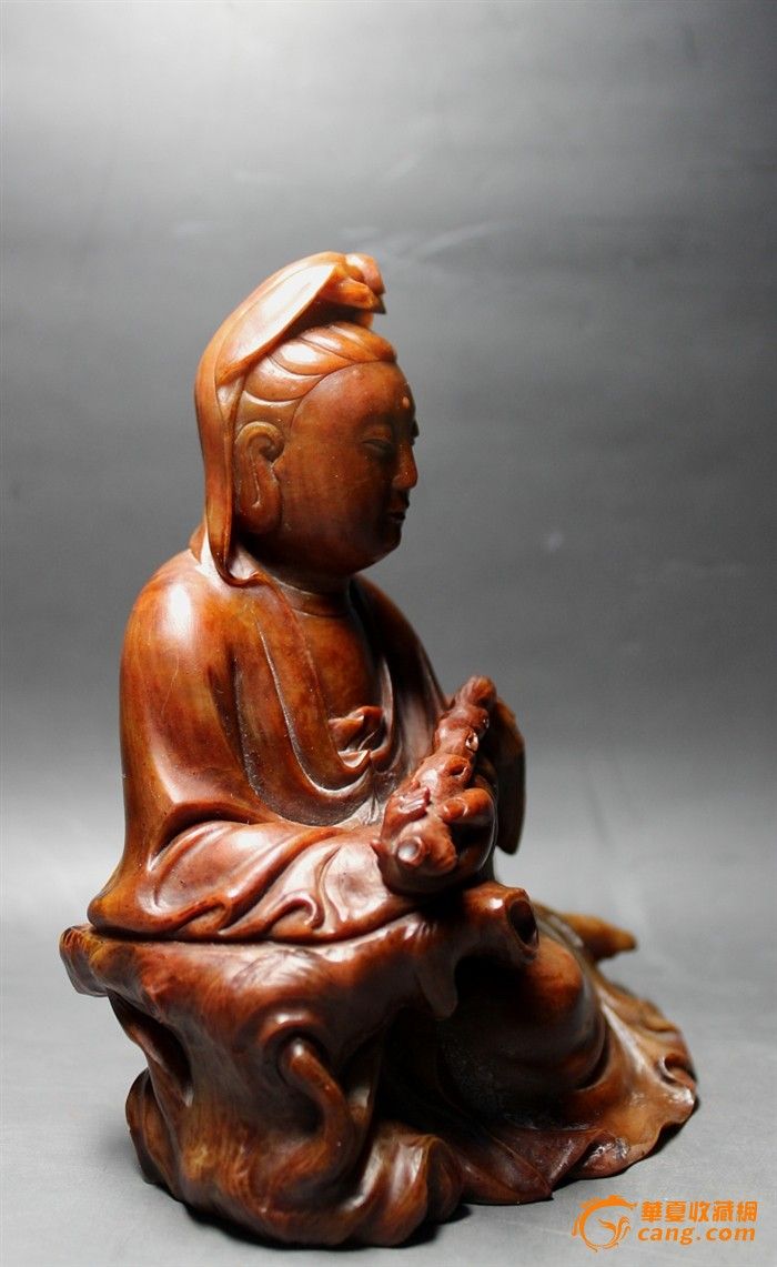 "林友竹"雕寿山石观音摆件