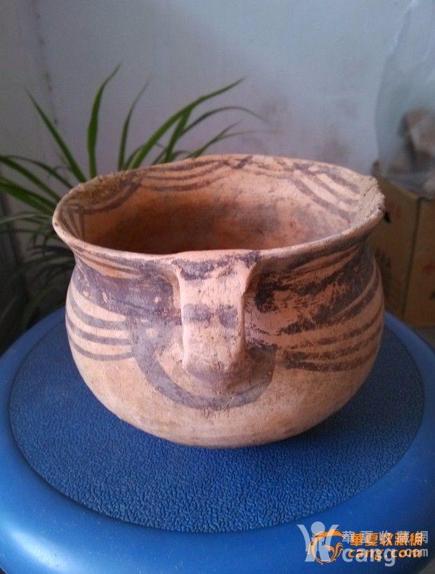 马家窑文化马厂类型水波纹彩陶双耳罐,一口价800