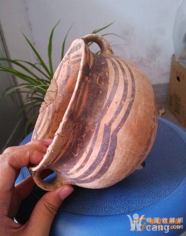马家窑文化马厂类型水波纹彩陶双耳罐,一口价800