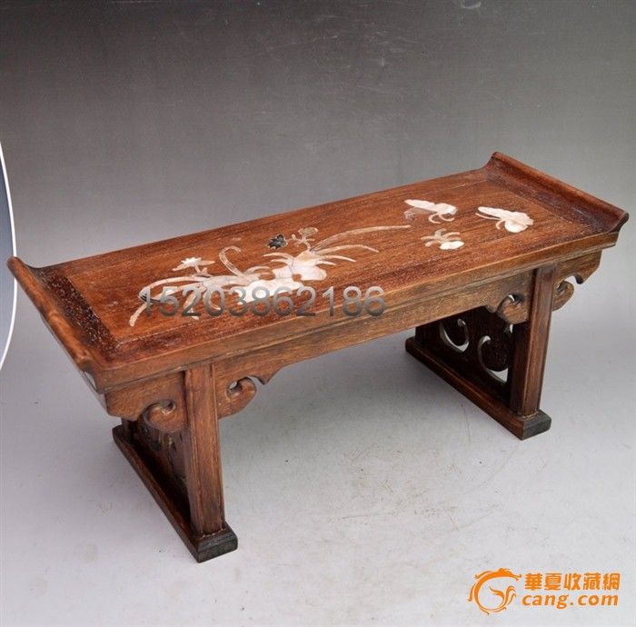 花梨木镶贝壳花鸟图小桌案