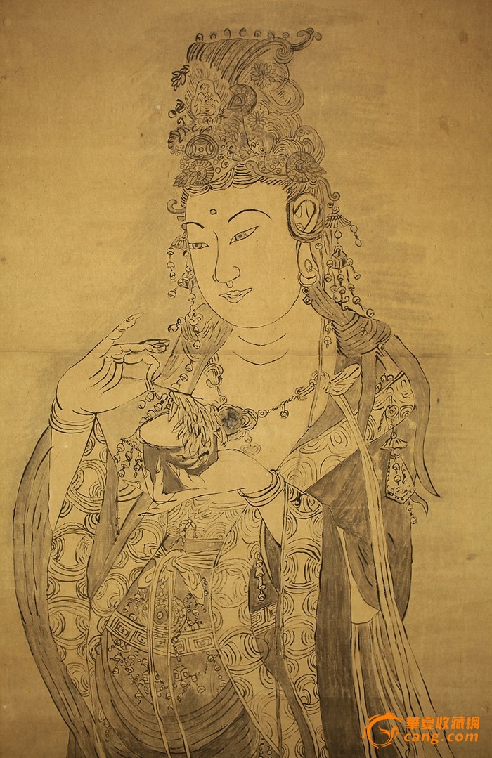 古画观音菩萨保佑图大幅原装原裱回流三包