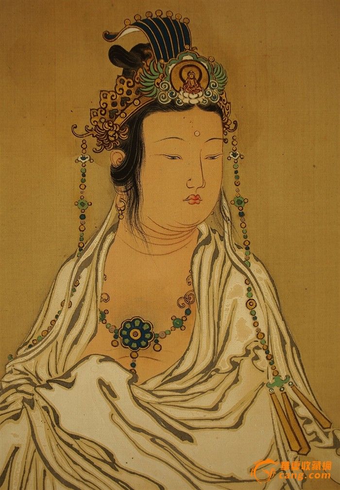 地摊 字画 古代 相当于清朝时期绢本工笔巨幅骑龙观音菩萨圣像
