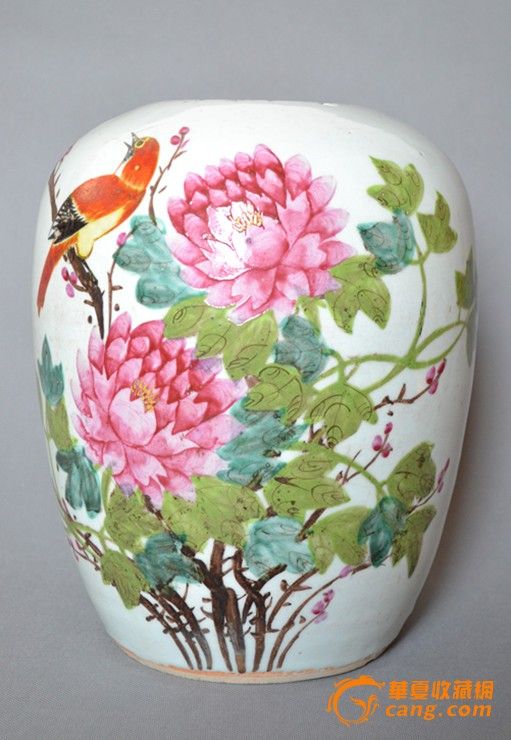 清晚民国名家王和太作浅绛彩花鸟冬瓜罐