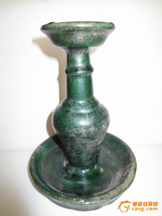 晚清绿釉油灯