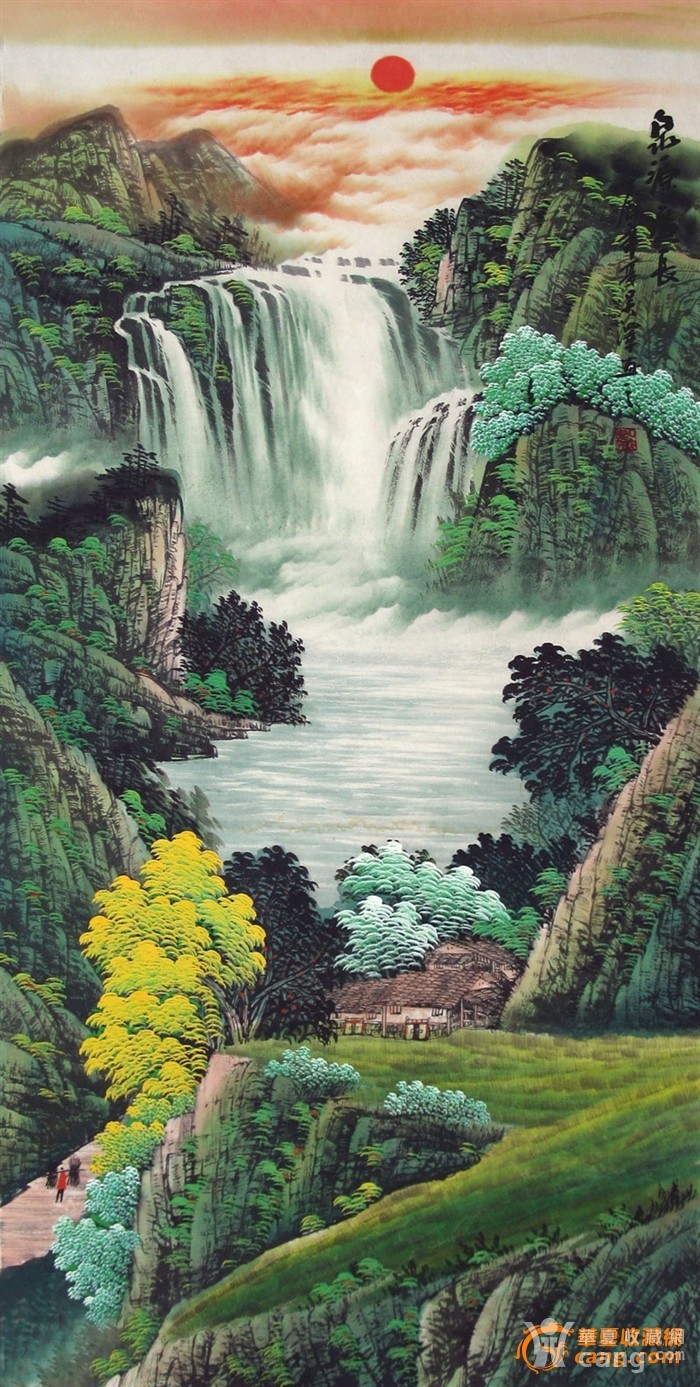 吴泽·四尺青绿风水画·泉源广长