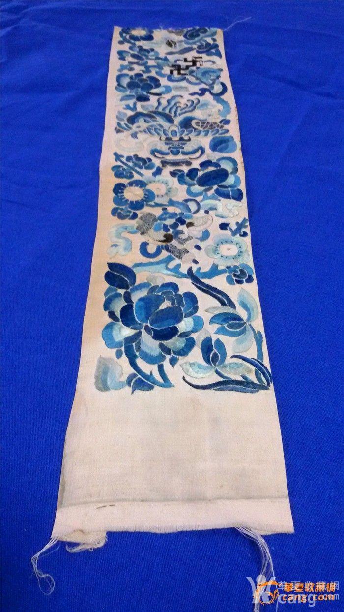 清代白缎地三蓝绣挽袖一支/打籽绣/暗八仙纹样