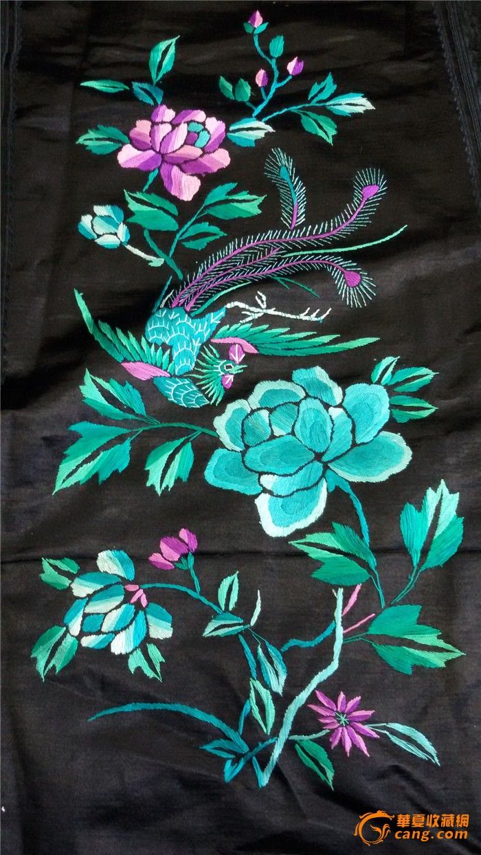 黑色民国裙07 凤穿牡丹图案 品相好 绣工好