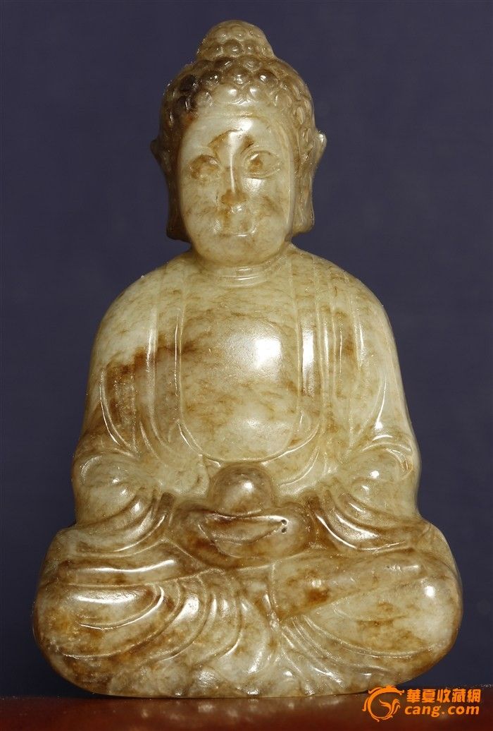 清代 带沁 新疆和田青白玉籽料 玉雕佛