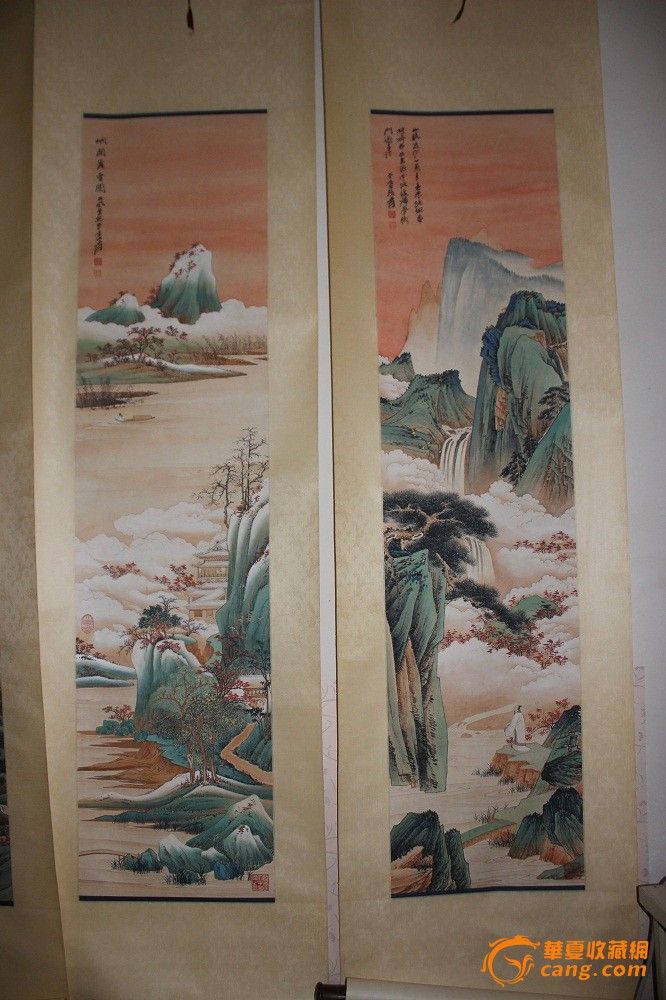 张大千山水四条屏