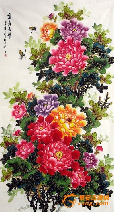 陶秋明·六尺描金牡丹