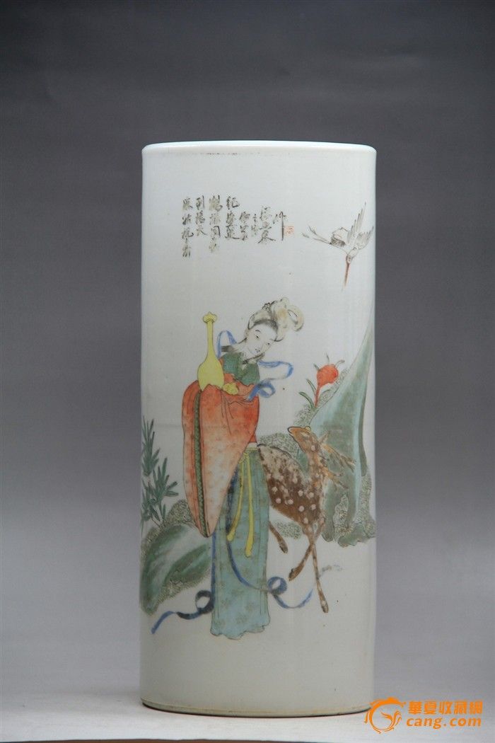 汪照黎浅绛麻姑献寿帽筒